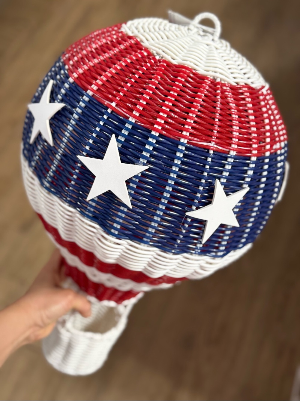 Patriotic Red, White & Blue Woven Hot Air Balloon Accent 19” tall - Picture 4 of 4